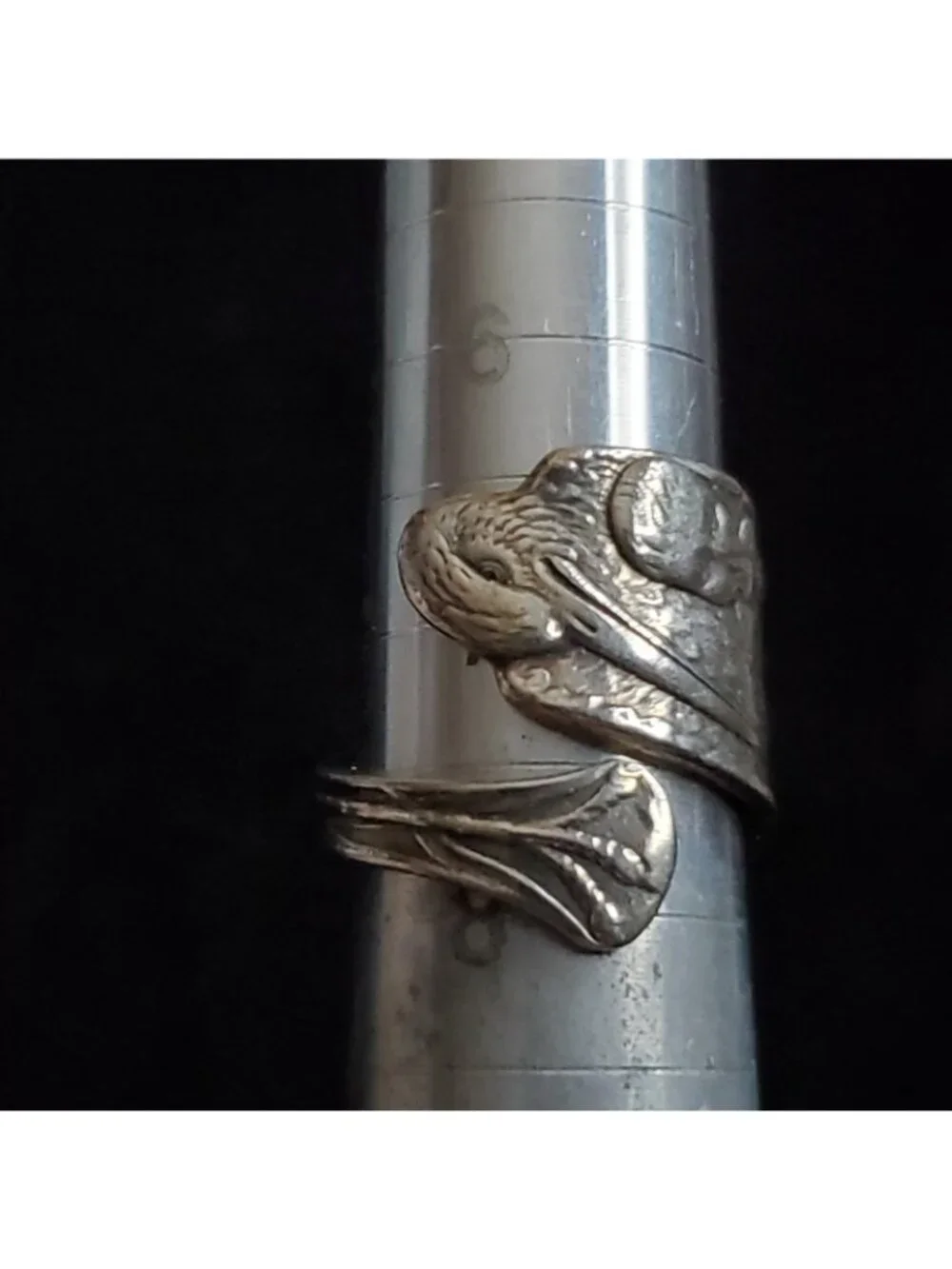 Vintage Sterling Silver Spoon Ring Sz 7 Stork Baby Boy RW&S